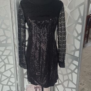Chic Black Sequin Lace Dress